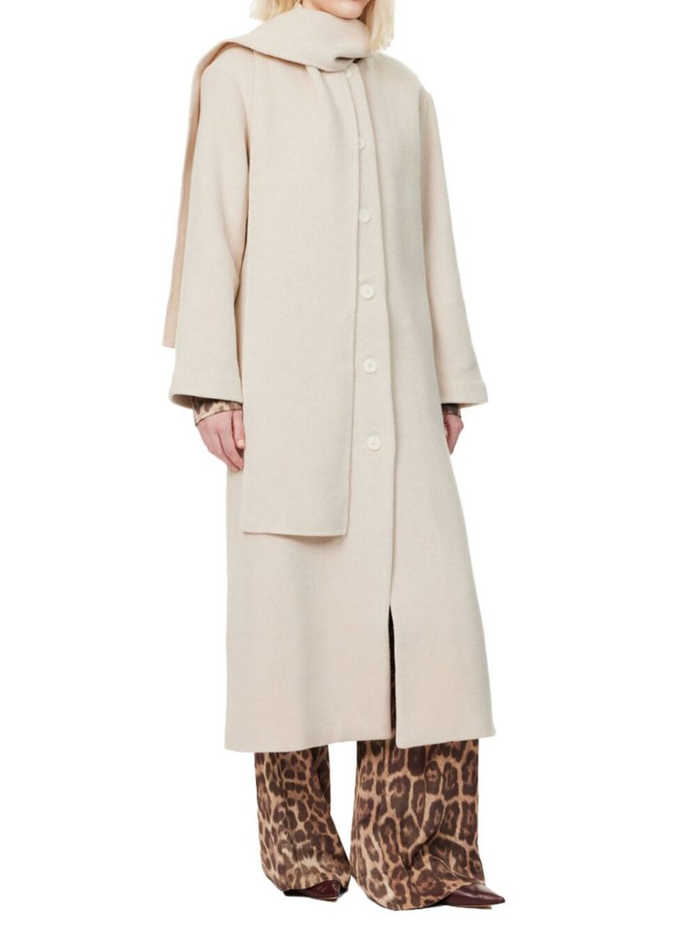 NWT Reformation Asher Coat Cream Recycled Wool Scarf Longline Button Front XXS